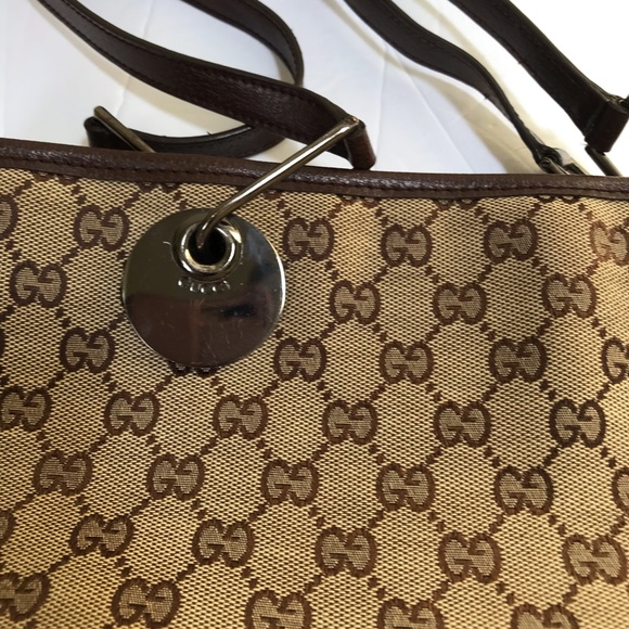 GUCCI GG Monogram Large Eclipse Tote Shoulder Bag Canvas Leather Purse Brown - Picture 9 of 17